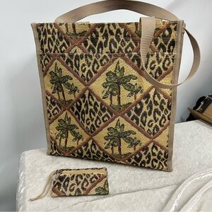 Behringer Palm Tree Leopard Print Nylon Tote Bag w/matching Small Coin Purse